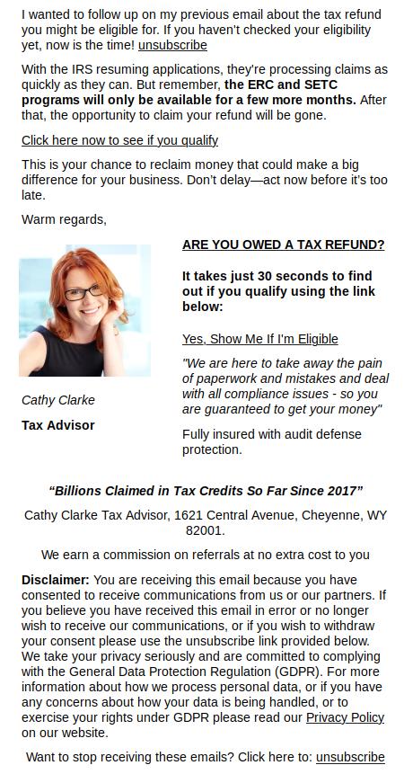 Cathy Clarke Tax Advisor, 1621 Central Avenue, Cheyenne, WY 82001.